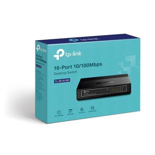 TP-Link 16-port switch packaging on a white background
